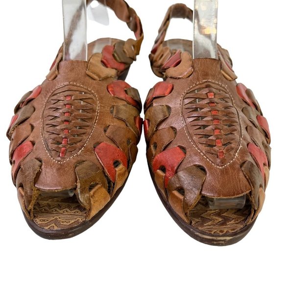 Mainframe Main Frame Women's 30137 Link Boho Peep Toe Genuine Leather Flats 9 M - Picture 2 of 16